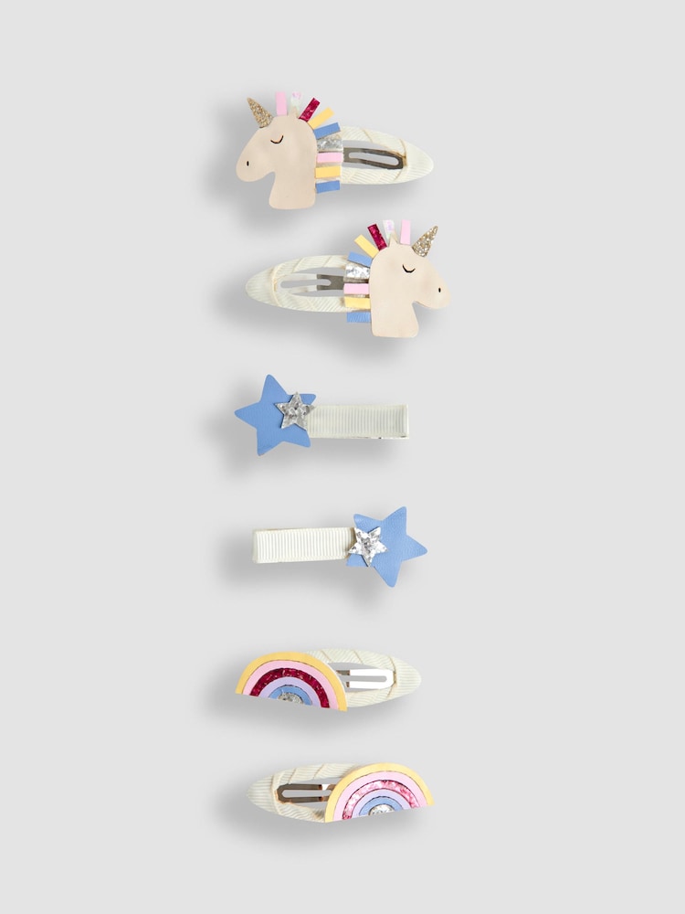 JoJo Maman Bébé Blue Unicorn Clips 6 Pack - Image 2 of 3