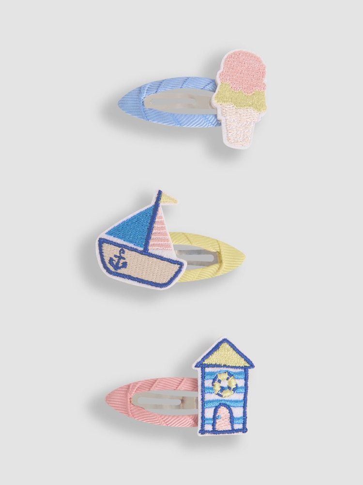 JoJo Maman Bébé Blue Beach Hut Clips 3 Pack - Image 1 of 3