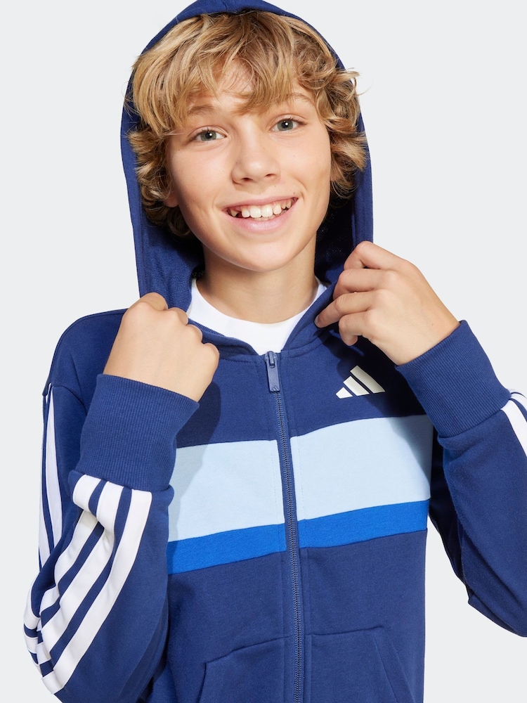 adidas Blue Essentials Tiberio 3-Stripes French Terry Kids Tracksuit - Image 4 of 8
