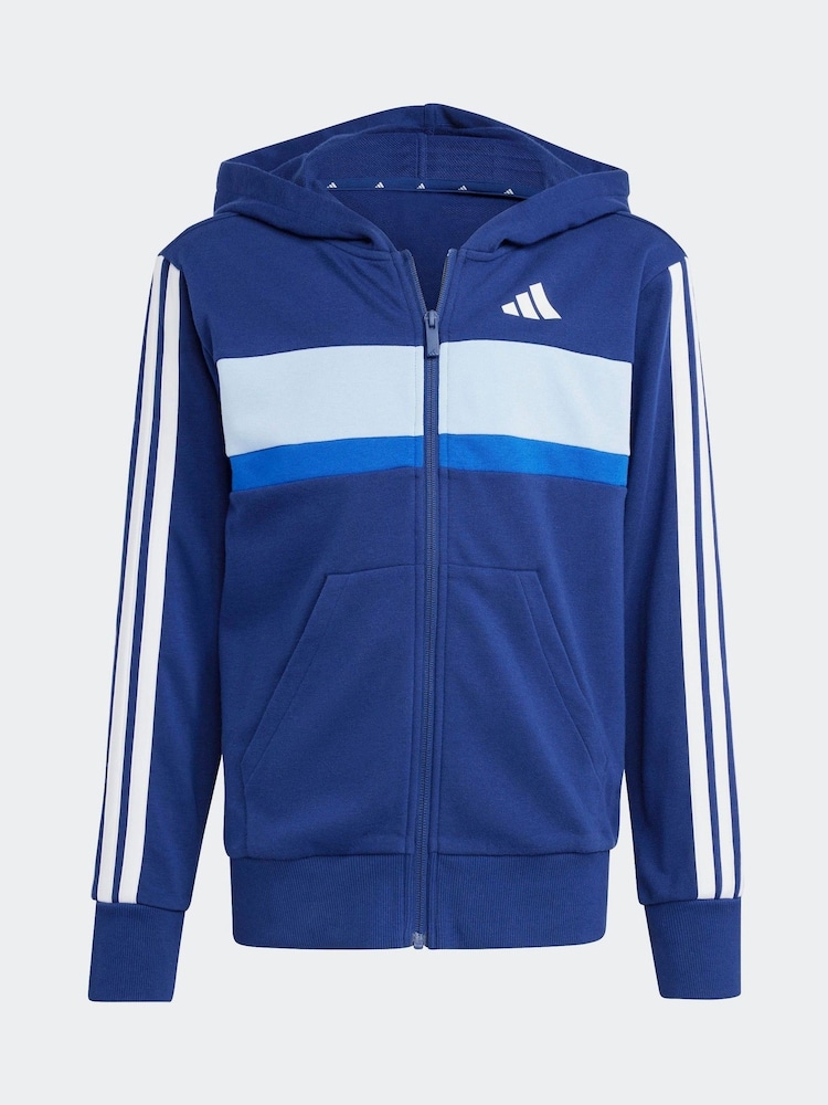 adidas Blue Essentials Tiberio 3-Stripes French Terry Kids Tracksuit - Image 7 of 8