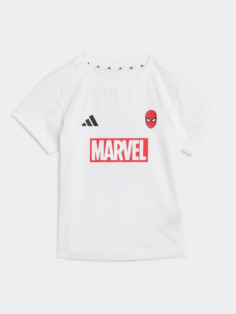 adidas White Marvel Spider-Man Infant Kids T-Shirt and Shorts Set - Image 2 of 7