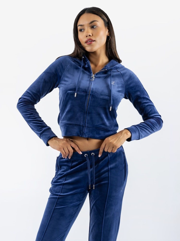 Juicy Couture Blue Classic Velour Hoodie With Juicy Logo - Image 1 of 7 Juicy Couture Blue Classic Velour Hoodie With Juicy Logo - Image 1 of 7
