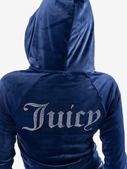 Juicy Couture Blue Classic Velour Hoodie With Juicy Logo - Image 7 of 7