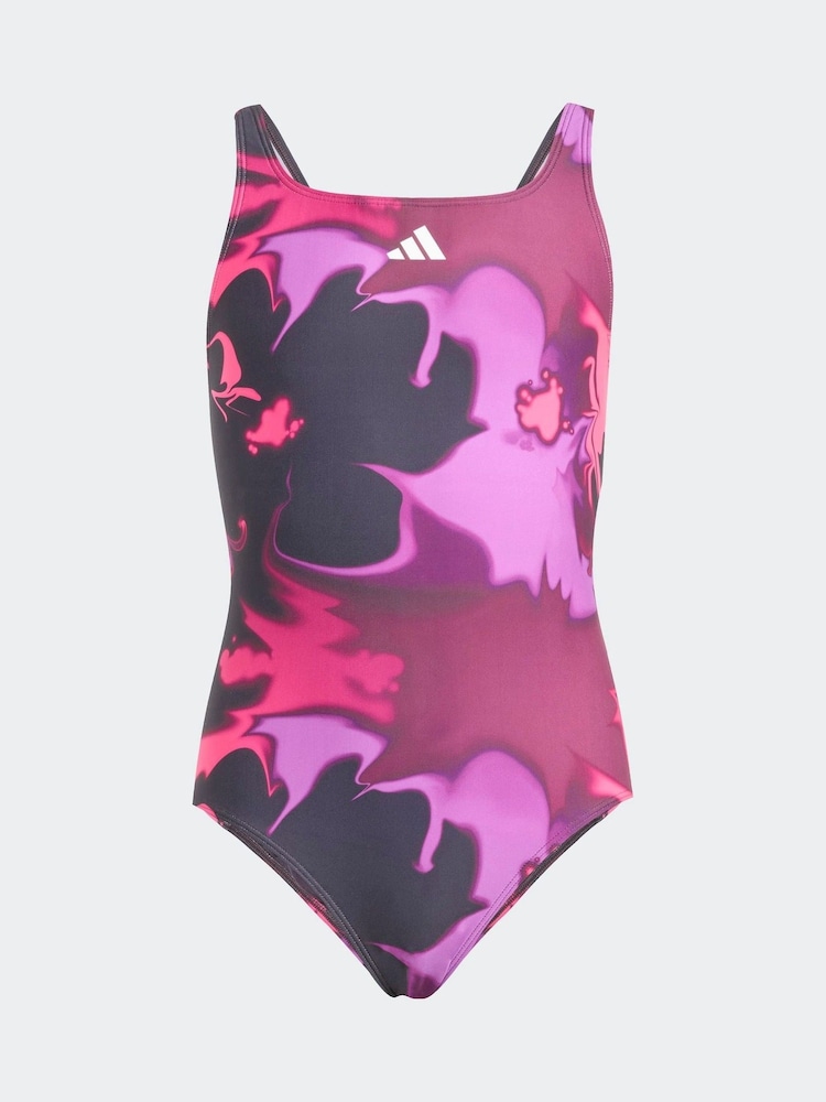 adidas Purple Tie Dye V-Back Kids Swimsuit - Image 1 of 5 adidas Purple Tie Dye V-Back Kids Swimsuit - Image 1 of 5