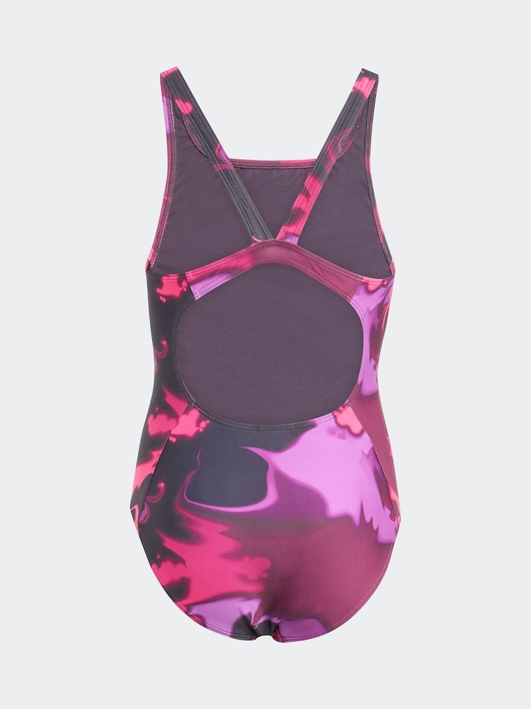adidas Purple Tie Dye V-Back Kids Swimsuit - Image 2 of 5