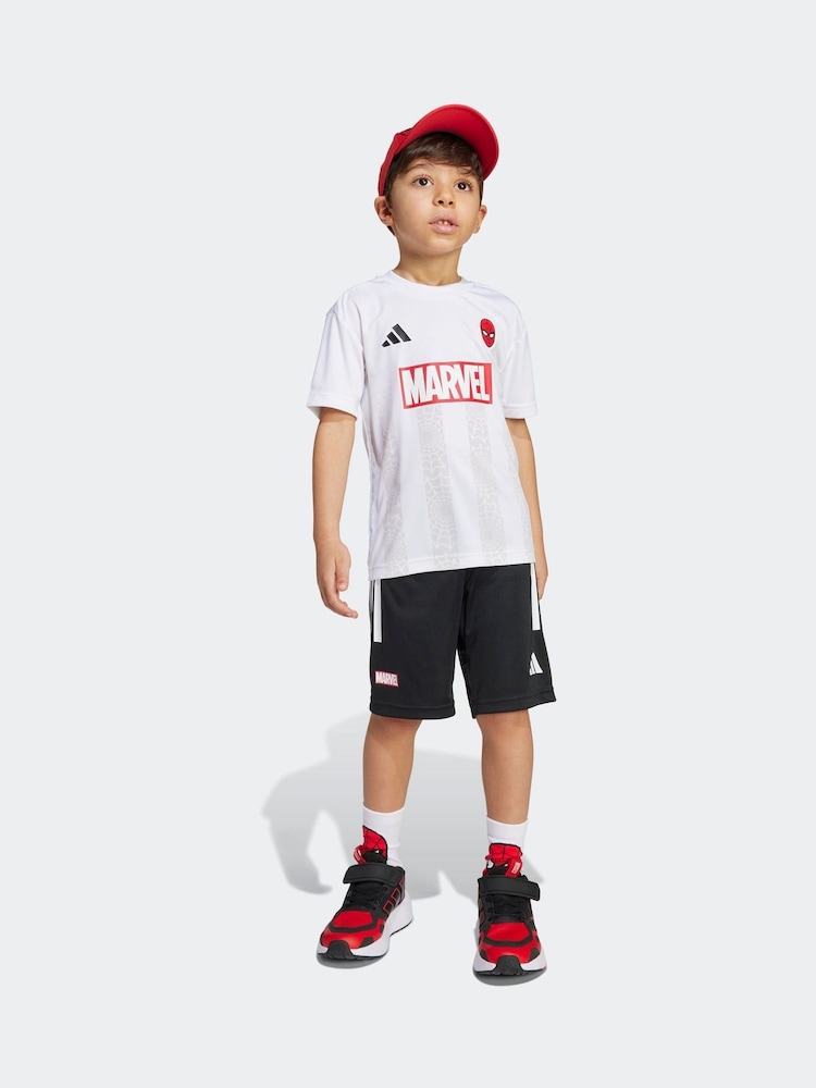 adidas White Marvel Spider-Man T-Shirt and Shorts Set Little Kids - Image 2 of 5