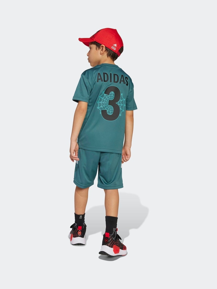 adidas Green Marvel Spider-Man T-Shirt and Shorts Set Little Kids - Image 2 of 8