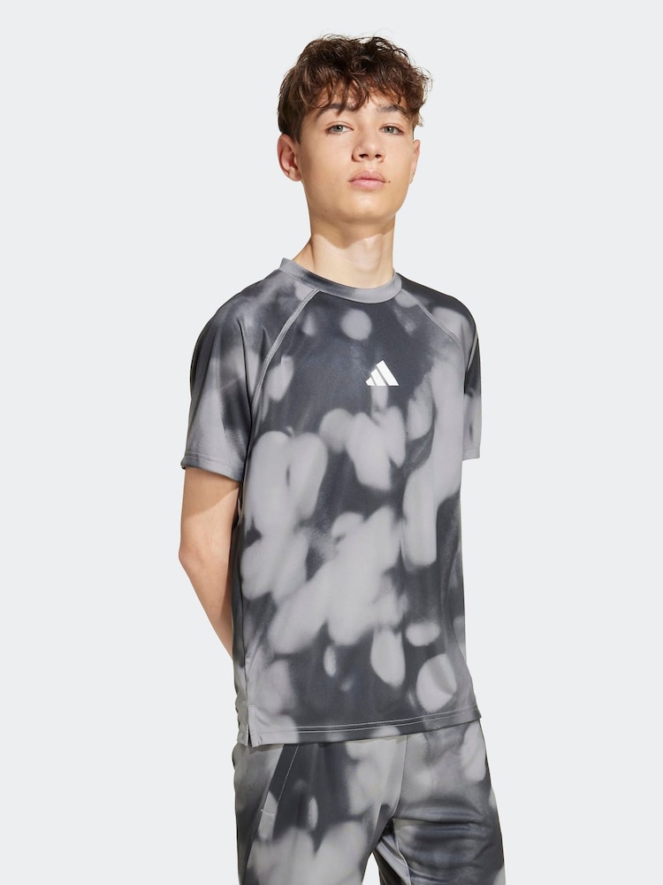 adidas Grey Training T-Shirt With Allover Graphic Kids - Image 1 of 6 adidas Grey Training T-Shirt With Allover Graphic Kids - Image 1 of 6