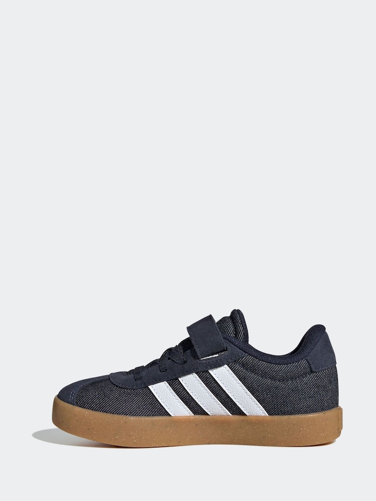adidas Blue VL Court 3.0 Elastic Lace Kids Trainers - Image 2 of 9 adidas Blue VL Court 3.0 Elastic Lace Kids Trainers - Image 2 of 9