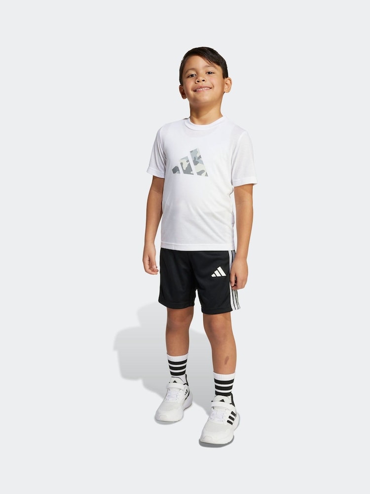 adidas White Off Train Essentials Camo Logo Infant Kids T-Shirt and Shorts Set - Image 1 of 5