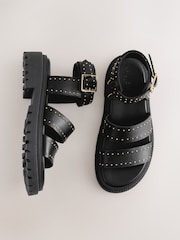 Black Leather Forever Comfort® Chunky Studded Sandals - Image 1 of 5