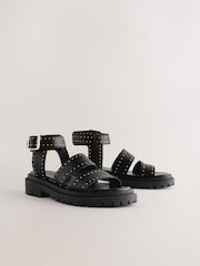 Black Leather Forever Comfort® Chunky Studded Sandals - Image 2 of 5