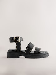 Black Leather Forever Comfort® Chunky Studded Sandals - Image 3 of 5