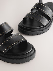 Black Leather Forever Comfort® Chunky Studded Sandals - Image 4 of 5