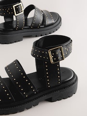 Black Leather Forever Comfort® Chunky Studded Sandals - Image 5 of 5