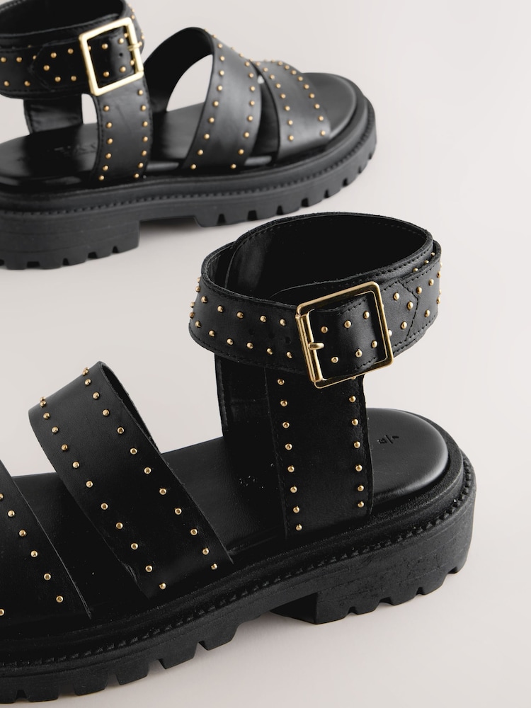 Black Leather Forever Comfort® Chunky Studded Sandals - Image 5 of 5