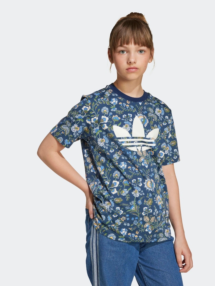 adidas Originals Blue X Liberty London Kids T-Shirt - Image 1 of 5 adidas Originals Blue X Liberty London Kids T-Shirt - Image 1 of 5
