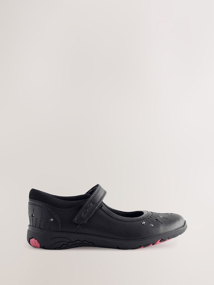 Clarks Black Leather Standard Fit (F) Younger Girls Relda Wish Mary Jane Shoes - Image 1 of 1