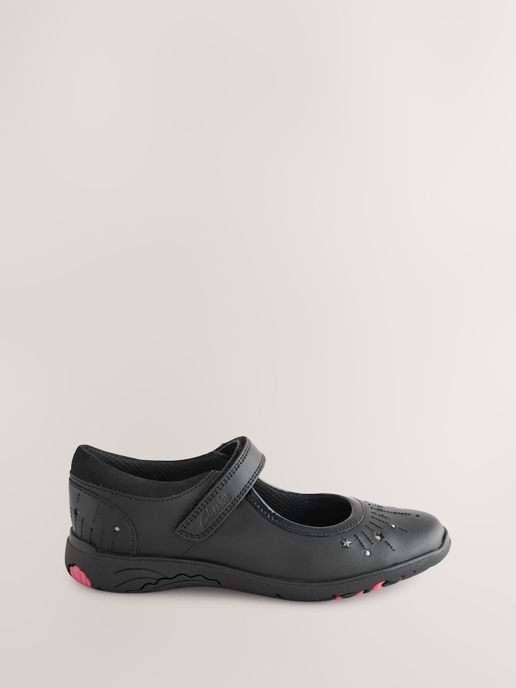 Clarks Black Leather Wide Fit (G) Younger Girls Relda Wish Mary Jane Shoes - Image 1 of 1