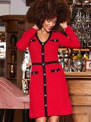 Sosandar Red Trim Tweed Knit Shift Dress - Image 1 of 4