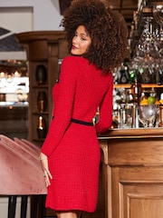 Sosandar Red Trim Tweed Knit Shift Dress - Image 3 of 4
