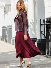 Sosandar Purple Pleated Satin Midi Skirt - Image 4 of 5