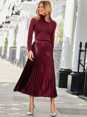 Sosandar Purple Pleated Satin Midi Skirt - Image 5 of 5