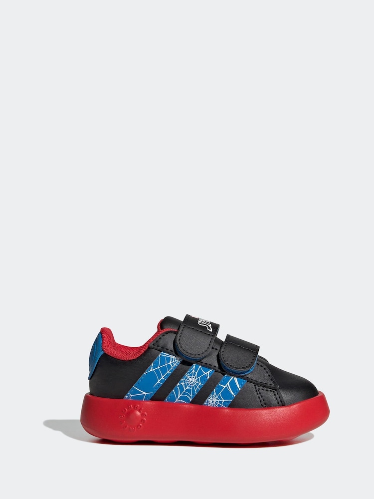 adidas Black Grand Court Spider-Man Print Trainers - Image 1 of 9