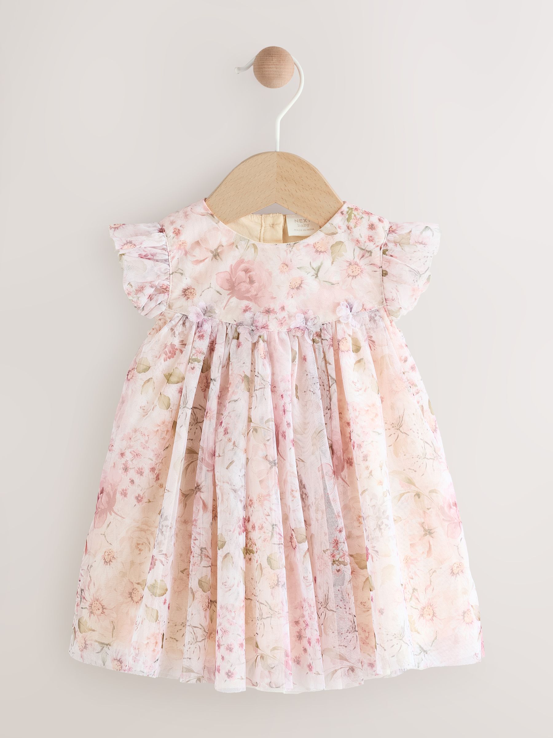 Pink Floral Mesh Baby Dress (0mths-2yrs)