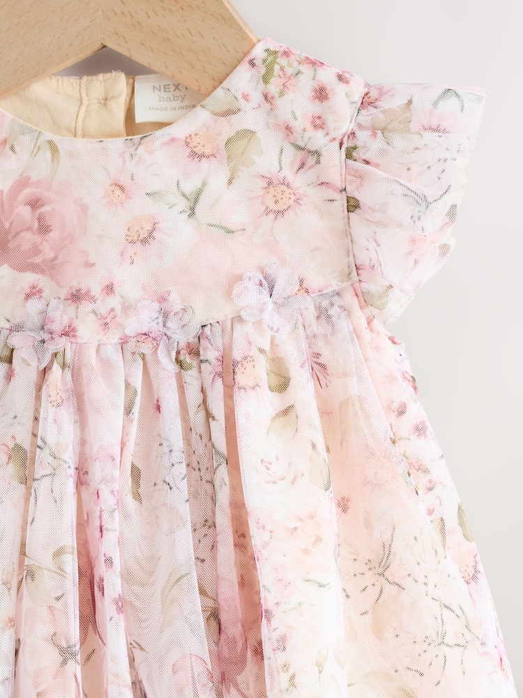 Pink Floral Mesh Baby Dress (0mths-2yrs) - Image 3 of 7