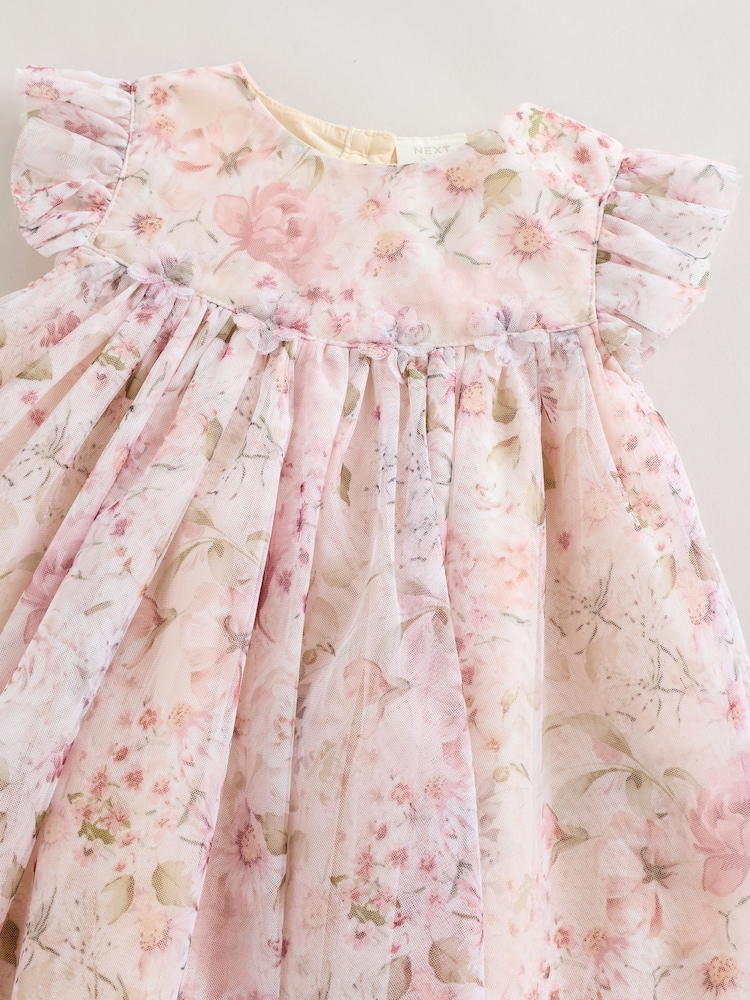 Pink Floral Mesh Baby Dress (0mths-2yrs) - Image 4 of 7