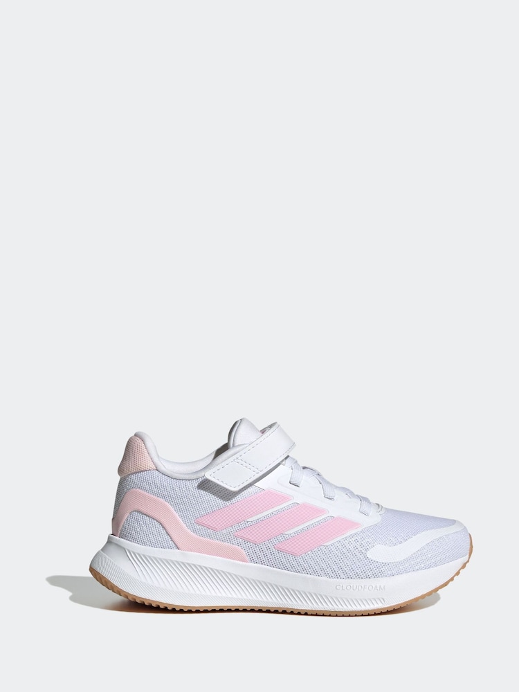 adidas White/Pink Runfalcon 5 Elastic Lace Running Kids Trainers - Image 1 of 9
