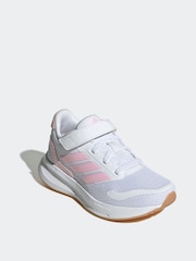 adidas White/Pink Runfalcon 5 Elastic Lace Running Kids Trainers - Image 3 of 9
