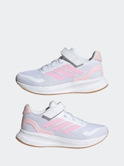 adidas White/Pink Runfalcon 5 Elastic Lace Running Kids Trainers - Image 5 of 9