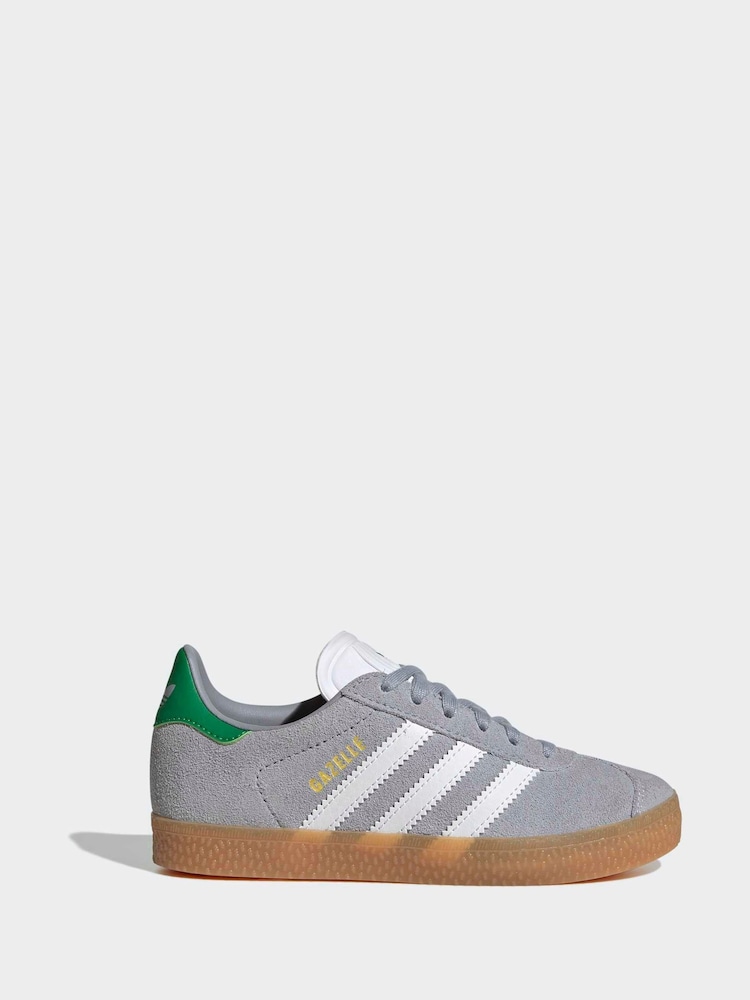 adidas Originals Grey Gazelle Lace Kids Trainers - Image 1 of 10