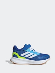 adidas Blue/Lime Runfalcon 5 Elastic Lace Running Kids Trainers - Image 1 of 9