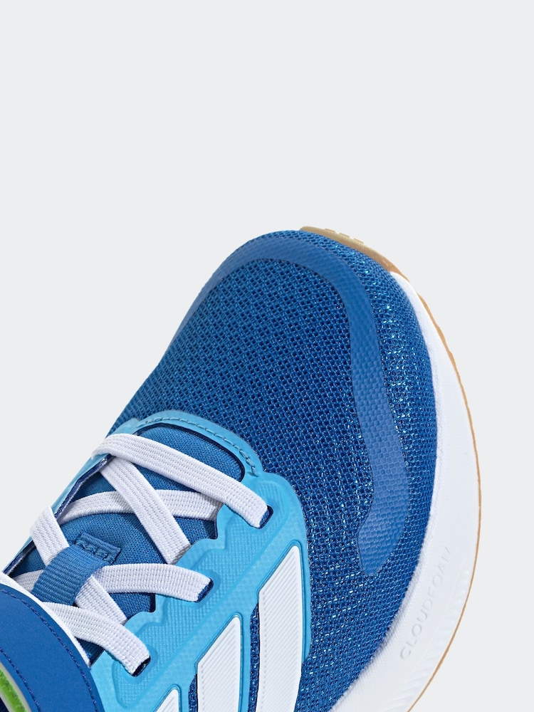 adidas Blue/Lime Runfalcon 5 Elastic Lace Running Kids Trainers - Image 2 of 9