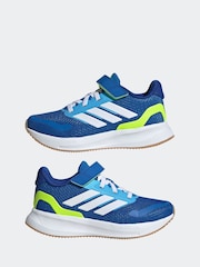 adidas Blue/Lime Runfalcon 5 Elastic Lace Running Kids Trainers - Image 5 of 9