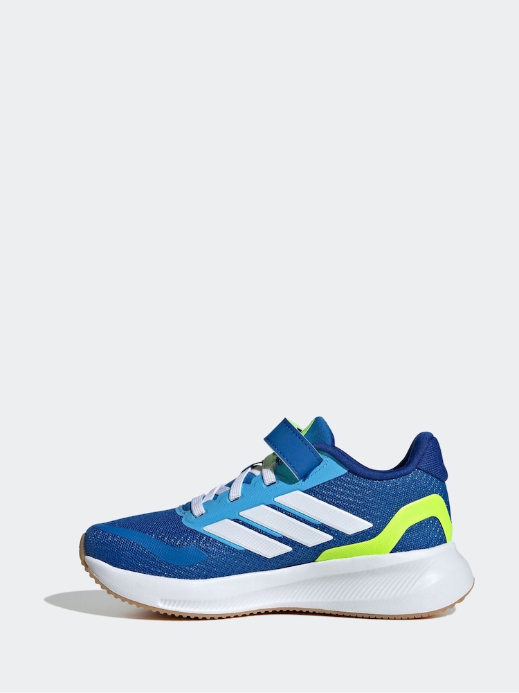 adidas Blue/Lime Runfalcon 5 Elastic Lace Running Kids Trainers - Image 9 of 9