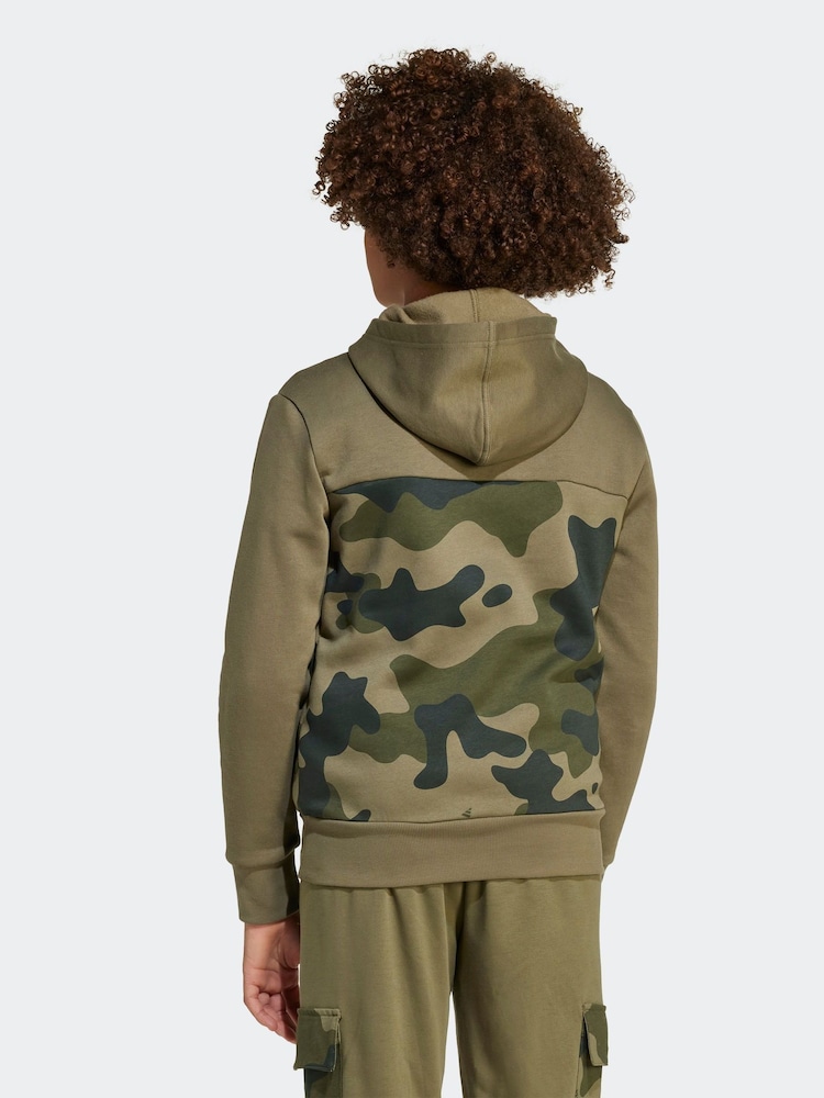 adidas Green Essentials Camo Kids Fleece Hoodie - Image 2 of 5 adidas Green Essentials Camo Kids Fleece Hoodie - Image 2 of 5