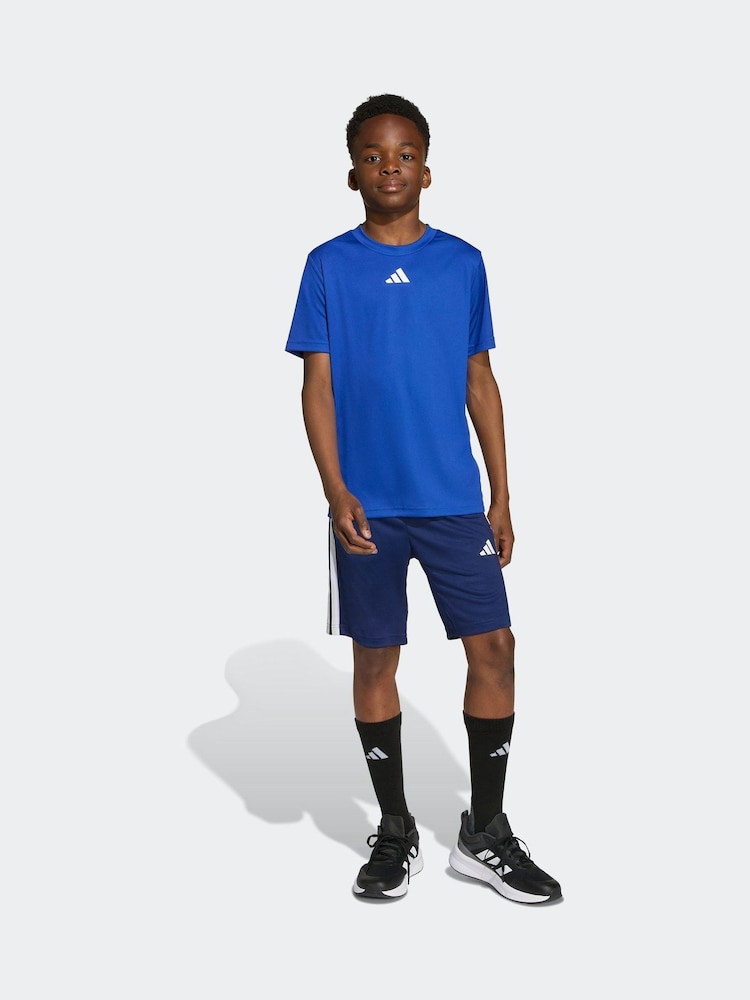 adidas Blue Train Essentials 3-Stripes T-Shirt & Shorts Kids - Image 1 of 8