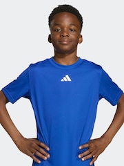 adidas Blue Train Essentials 3-Stripes T-Shirt & Shorts Kids - Image 4 of 8