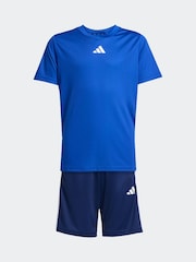adidas Blue Train Essentials 3-Stripes T-Shirt & Shorts Kids - Image 6 of 8