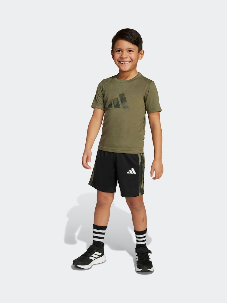 adidas Green Light Train Essentials Camo Logo Infant Kids T-Shirt and Shorts Set - Image 1 of 8