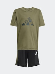 adidas Green Light Train Essentials Camo Logo Infant Kids T-Shirt and Shorts Set - Image 6 of 8