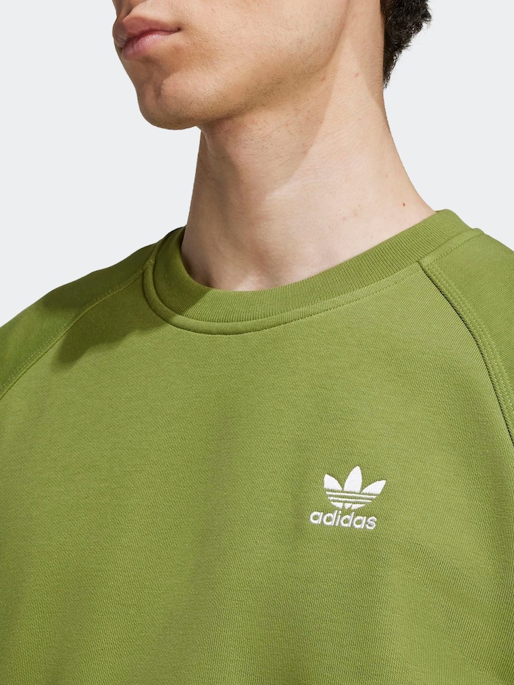 Buy adidas Originals Green Trefoil Essentials Crew Sweatshirt from