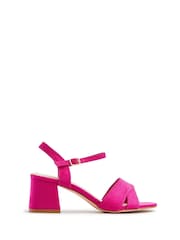 Linzi Pink Vivian Wide Fit Heeled Sandals With Crossover Front Strap - Image 3 of 5