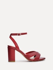 Linzi Red City Block Heeled Sandals With Ribbed Front Strap - Image 2 of 5