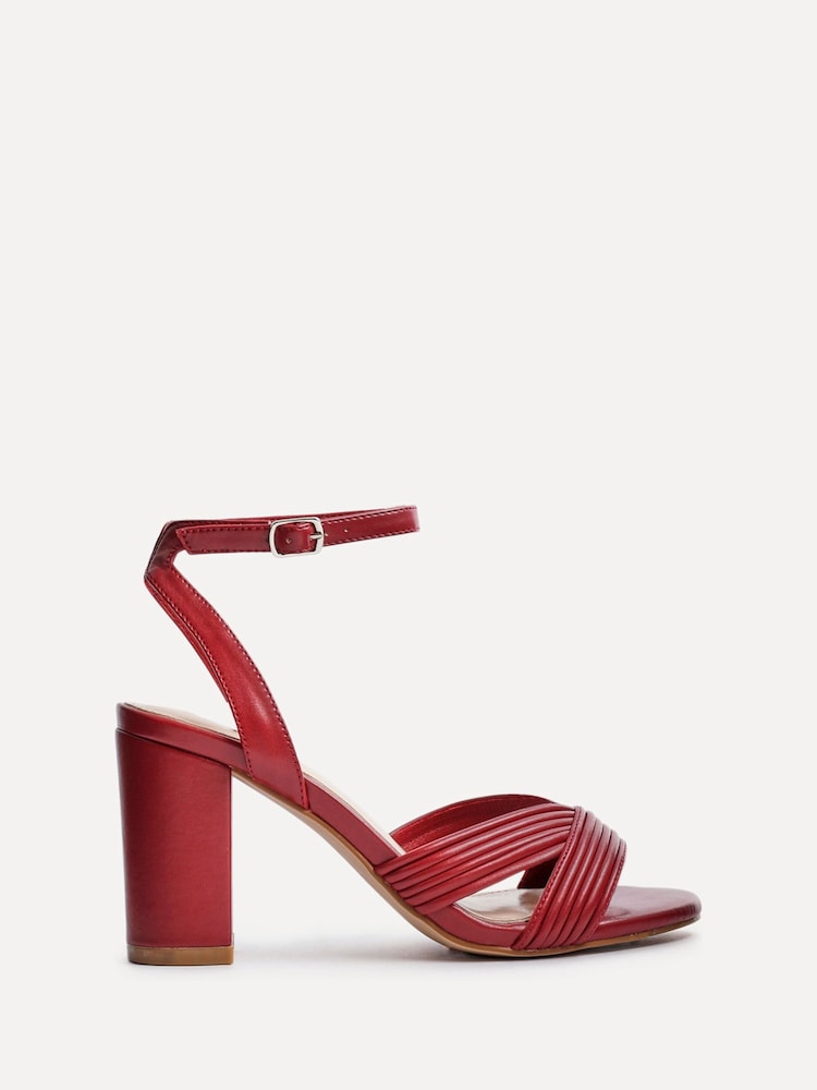 Linzi Red City Block Heeled Sandals With Ribbed Front Strap - Image 2 of 5