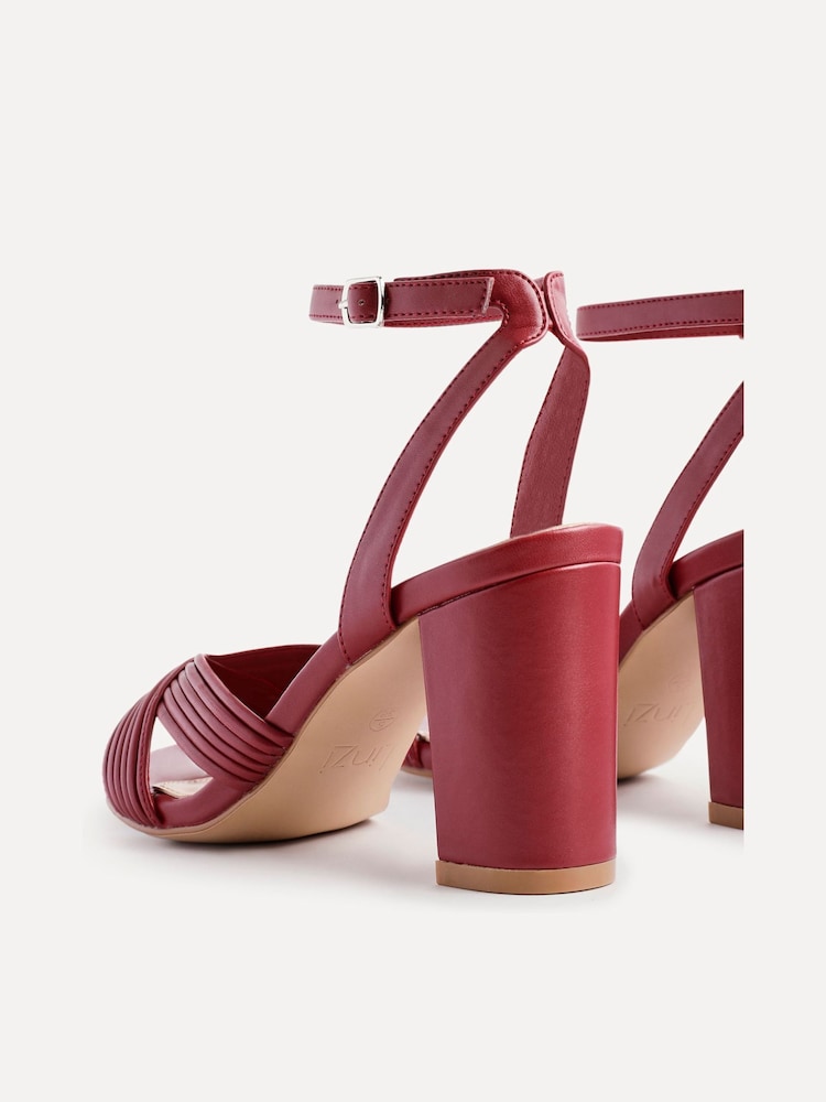Linzi Red City Block Heeled Sandals With Ribbed Front Strap - Image 5 of 5
